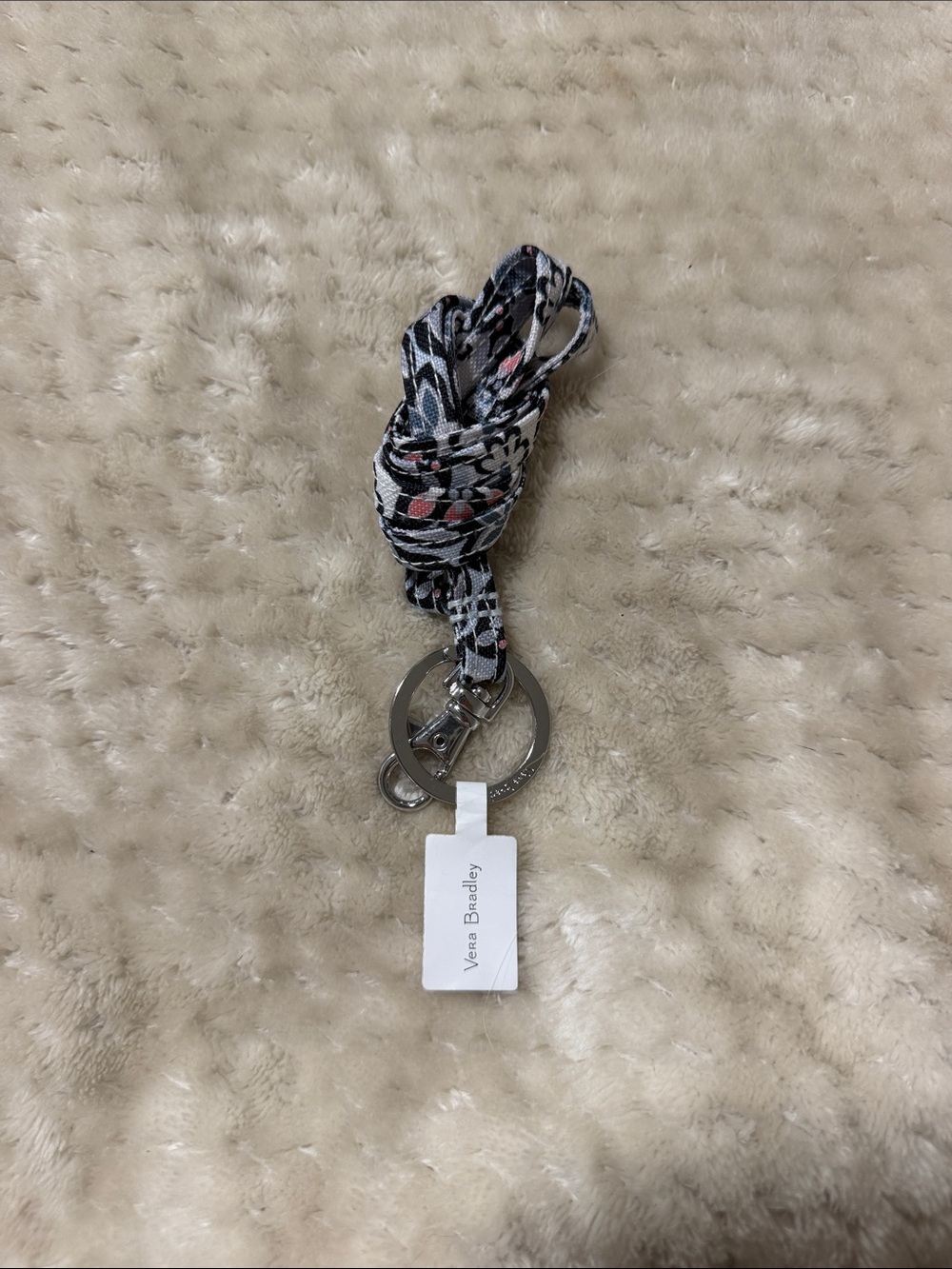 Vera Bradley Black & White Floral Lanyard Keychain